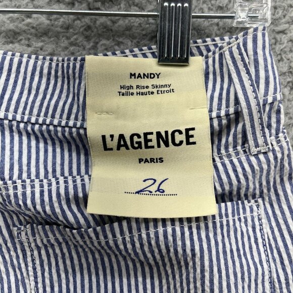 L’agence Pants Womens 26 Blue Cotton Blend Striped High Rise Paris‎ New - Picture 7 of 9